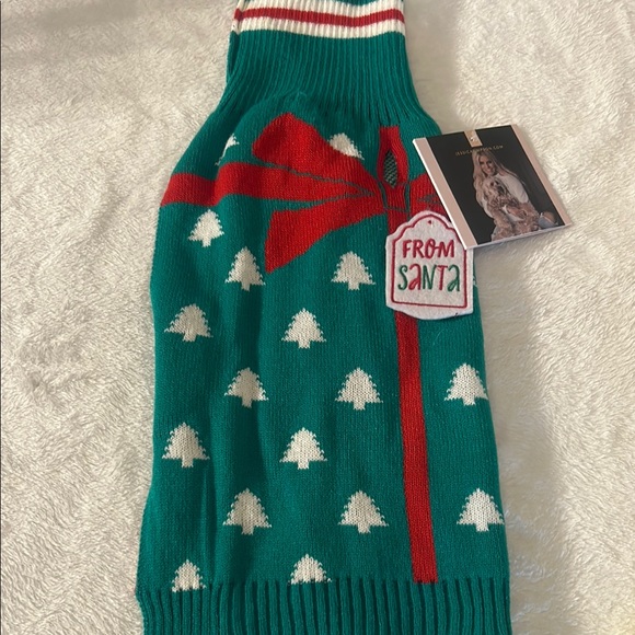 Holiday Dog Sweater - Green with Red Bow - Picture 1 of 7